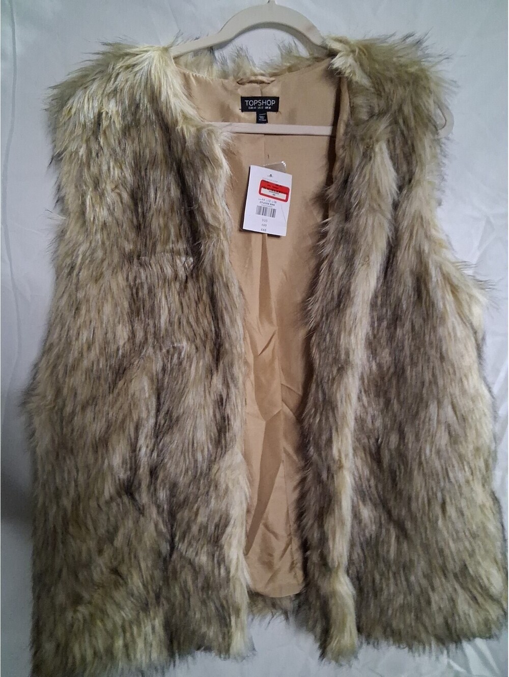Topshop Ladies Plush Faux Fur Vest Camel Size US 12 Eur 44 UK 16 NWT